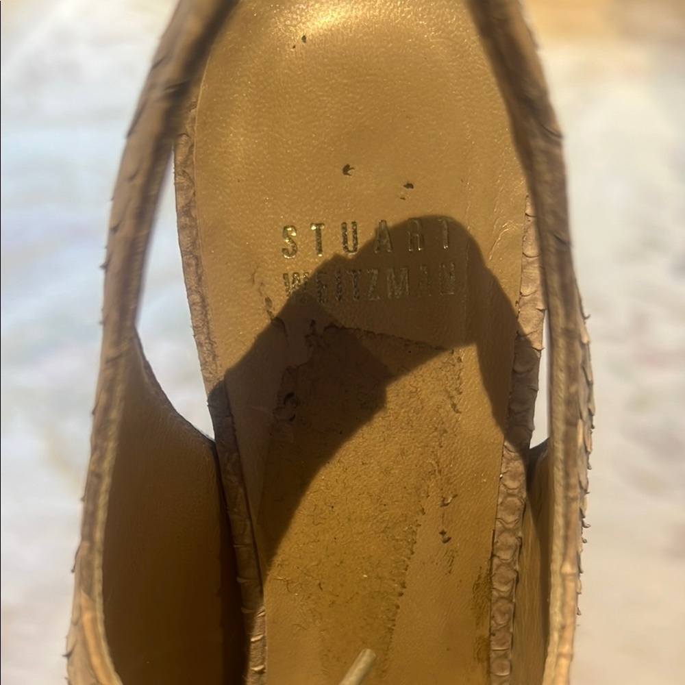 Stuart Weitzman Tan Sandals with Peep Toe Design - Picture 2 of 5